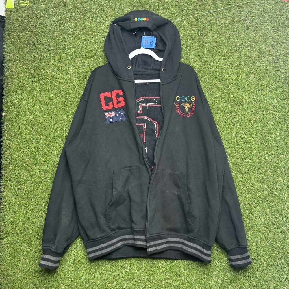 Coogi Hoodie Mens 4XL Australia Kangaroo Black Y2K 2000s 90s Skater Broken Zip